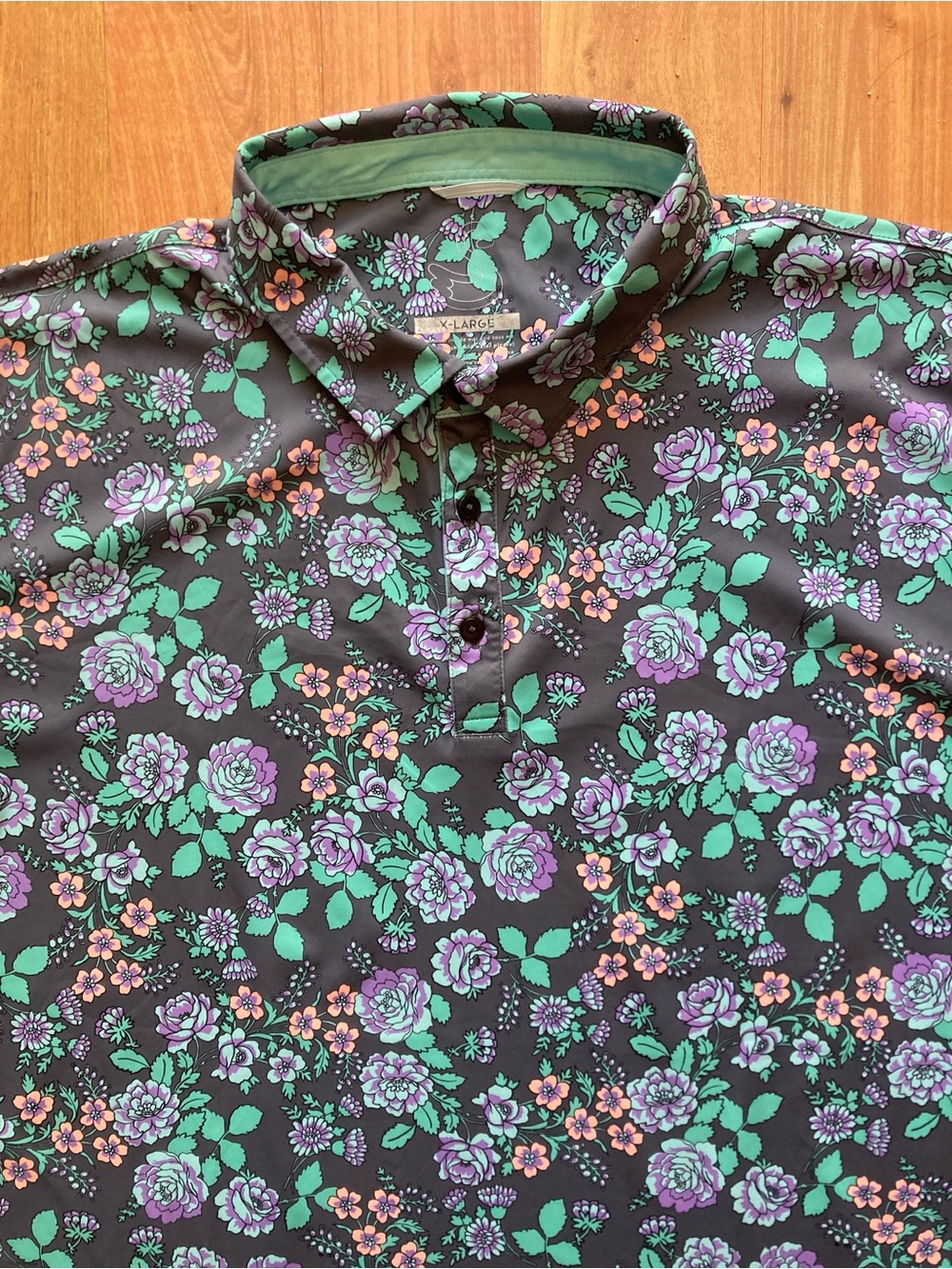 Swannies Floral Short Sleeve Mens XL Golf Polo Shirt Gray Green Purple